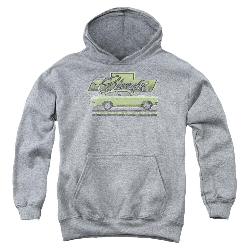 AN OFFCIALLY LICENSED CHEVROLET VEGA CAR OF THE YEAR 71 YOUTH HOODIE ATHLETIC HEATHER