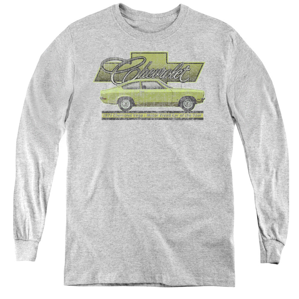 AN OFFCIALLY LICENSED CHEVROLET VEGA CAR OF THE YEAR 71 YOUTH LONG SLEEVE T-SHIRT ATHLETIC HEATHER