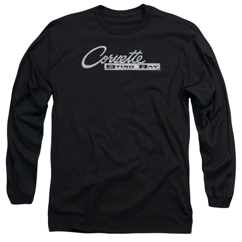 AN OFFCIALLY LICENSED CHEVROLET CHROME STINGRAY LOGO MEN'S LONG SLEEVE T-SHIRT BLACK