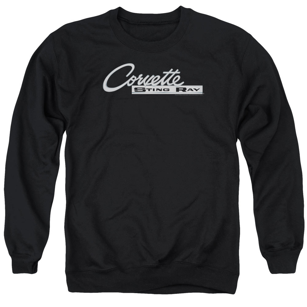 AN OFFCIALLY LICENSED CHEVROLET CHROME STINGRAY LOGO ADULT UNISEX CREWNECK SWEATSHIRT BLACK