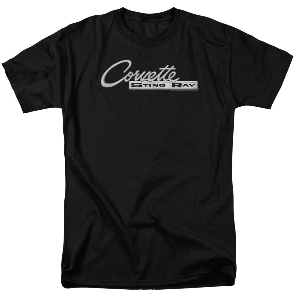 AN OFFCIALLY LICENSED CHEVROLET CHROME STINGRAY LOGO MEN'S REGULAR FIT T-SHIRT BLACK