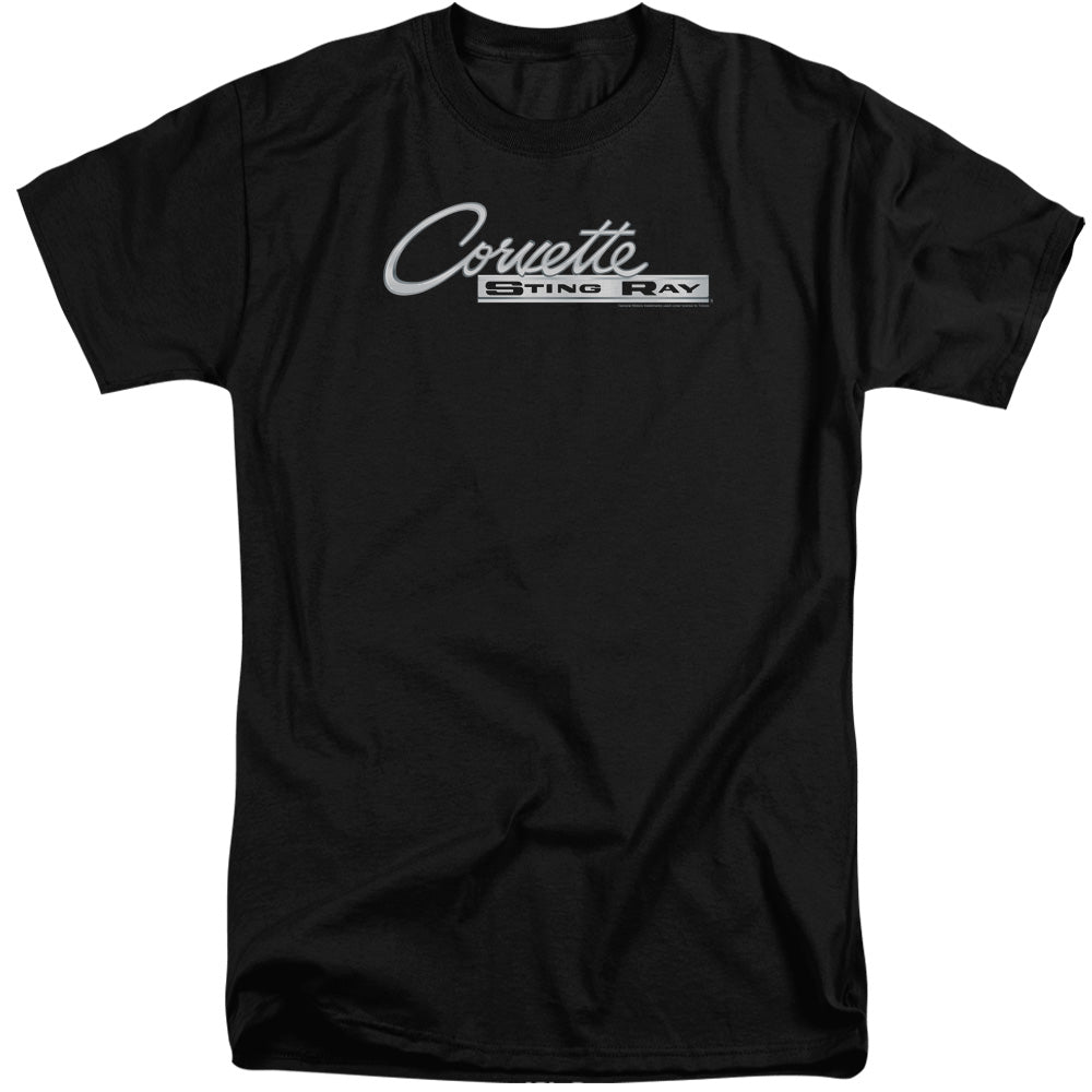 AN OFFCIALLY LICENSED CHEVROLET CHROME STINGRAY LOGO MEN'S TALL FIT T-SHIRT BLACK