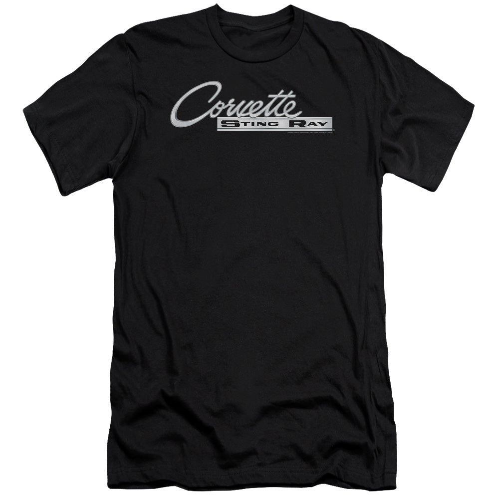 AN OFFCIALLY LICENSED CHEVROLET CHROME STINGRAY LOGO MEN'S PREMIUM SLIM FIT T-SHIRT BLACK