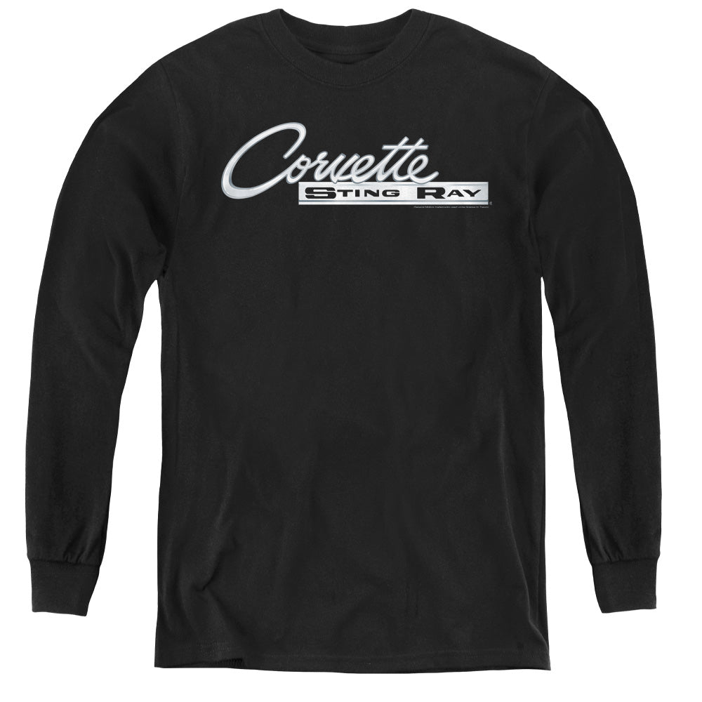AN OFFCIALLY LICENSED CHEVROLET CHROME STINGRAY LOGO YOUTH LONG SLEEVE T-SHIRT BLACK