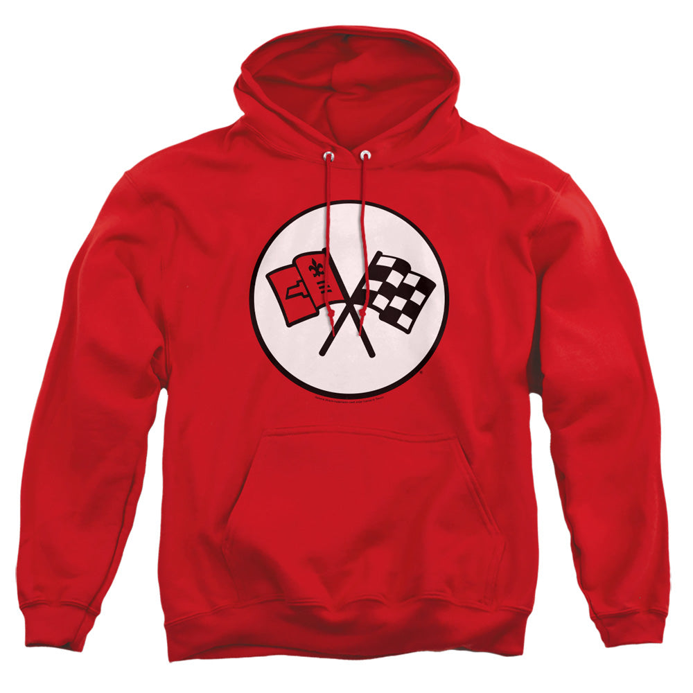 AN OFFCIALLY LICENSED CHEVROLET 2ND GEN VETTE LOGO ADULT UNISEX PULLOVER HOODIE RED