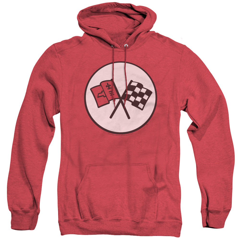 AN OFFCIALLY LICENSED CHEVROLET 2ND GEN VETTE LOGO ADULT UNISEX HEATHER PULLOVER HOODIE RED