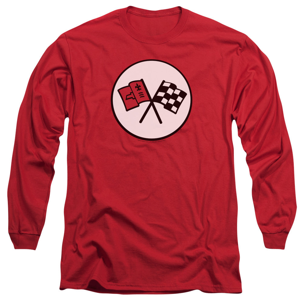 AN OFFCIALLY LICENSED CHEVROLET 2ND GEN VETTE LOGO MEN'S LONG SLEEVE T-SHIRT RED