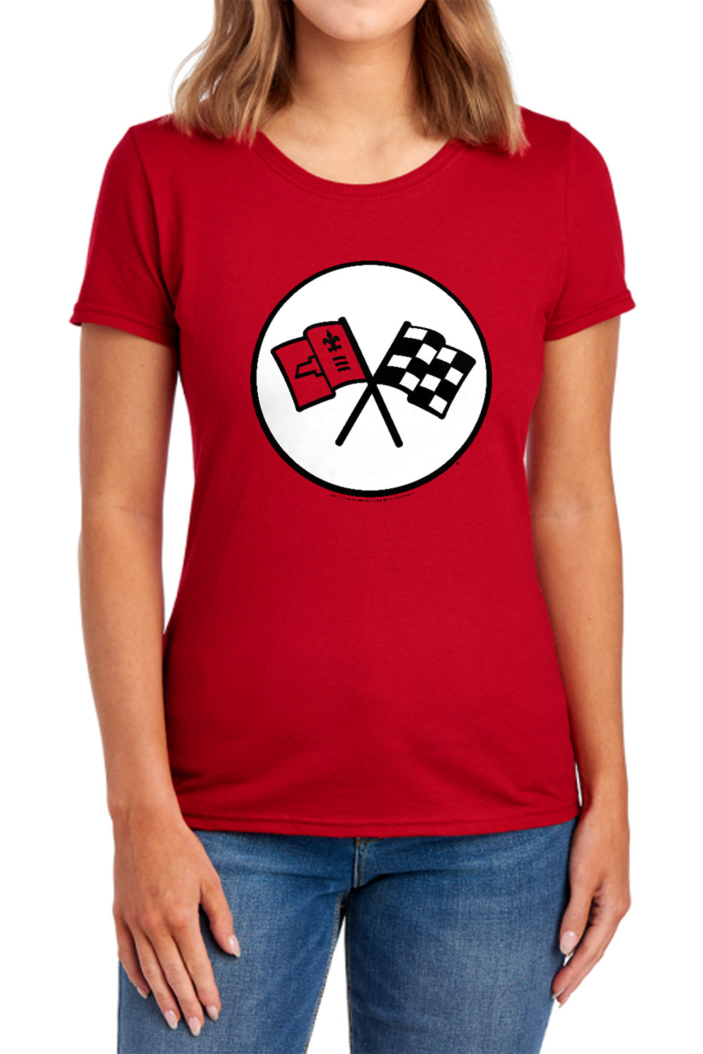 AN OFFCIALLY LICENSED CHEVROLET 2ND GEN VETTE LOGO WOMEN'S REGULAR FIT T-SHIRT RED