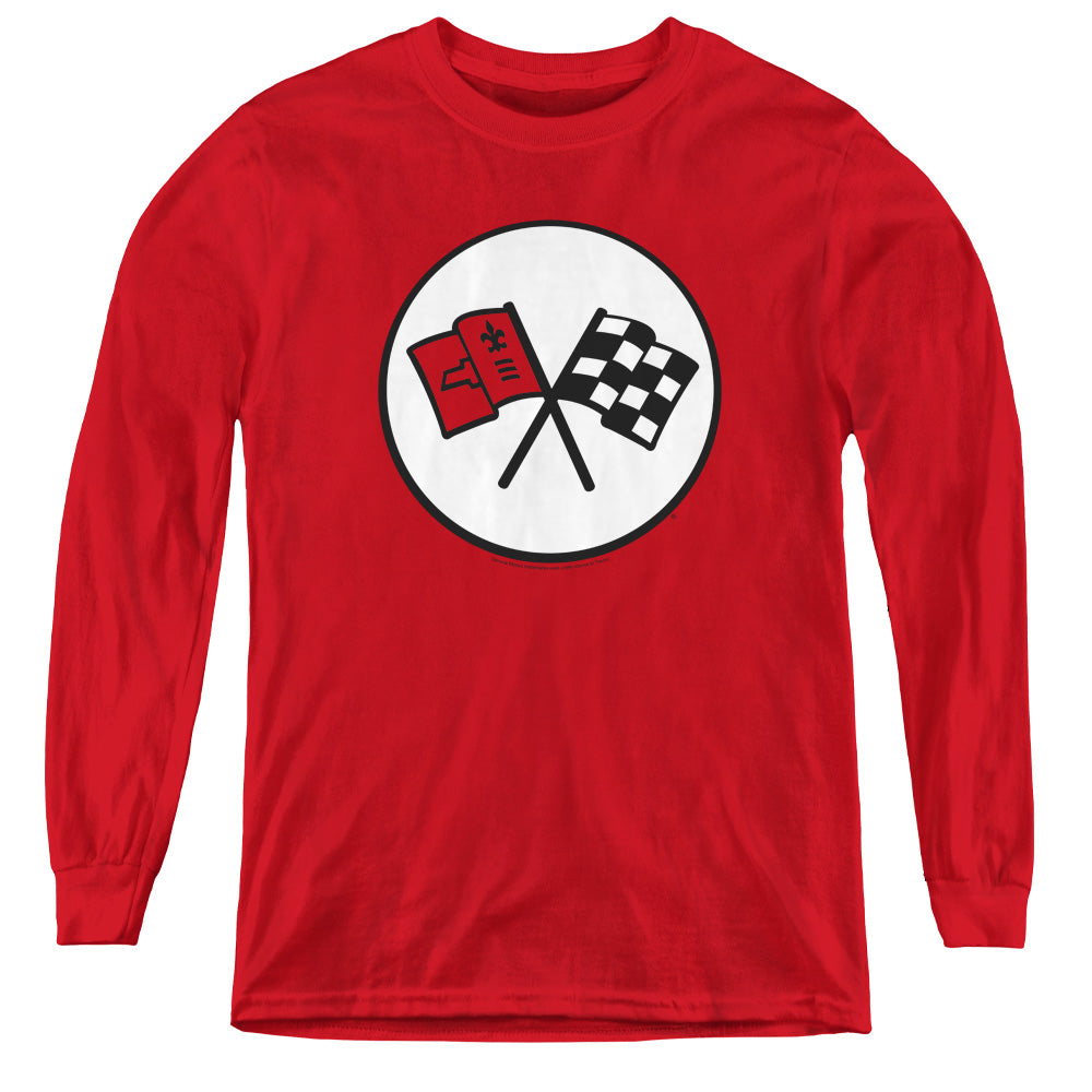 AN OFFCIALLY LICENSED CHEVROLET 2ND GEN VETTE LOGO YOUTH LONG SLEEVE T-SHIRT RED