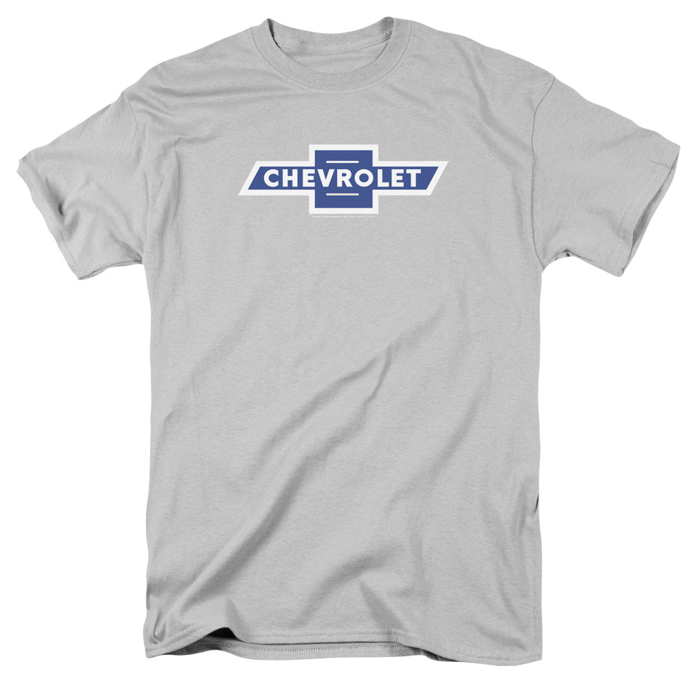AN OFFCIALLY LICENSED CHEVROLET VINTAGE WHITE BORDER BOWTIE MEN'S REGULAR FIT T-SHIRT SILVER