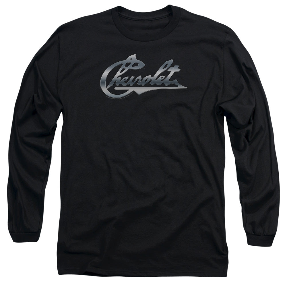 AN OFFCIALLY LICENSED CHEVROLET CHROME VINTAGE CHEVY BOWTIE MEN'S LONG SLEEVE T-SHIRT BLACK
