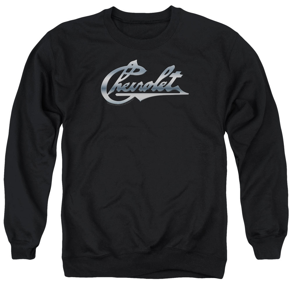 AN OFFCIALLY LICENSED CHEVROLET CHROME VINTAGE CHEVY BOWTIE ADULT UNISEX CREWNECK SWEATSHIRT BLACK