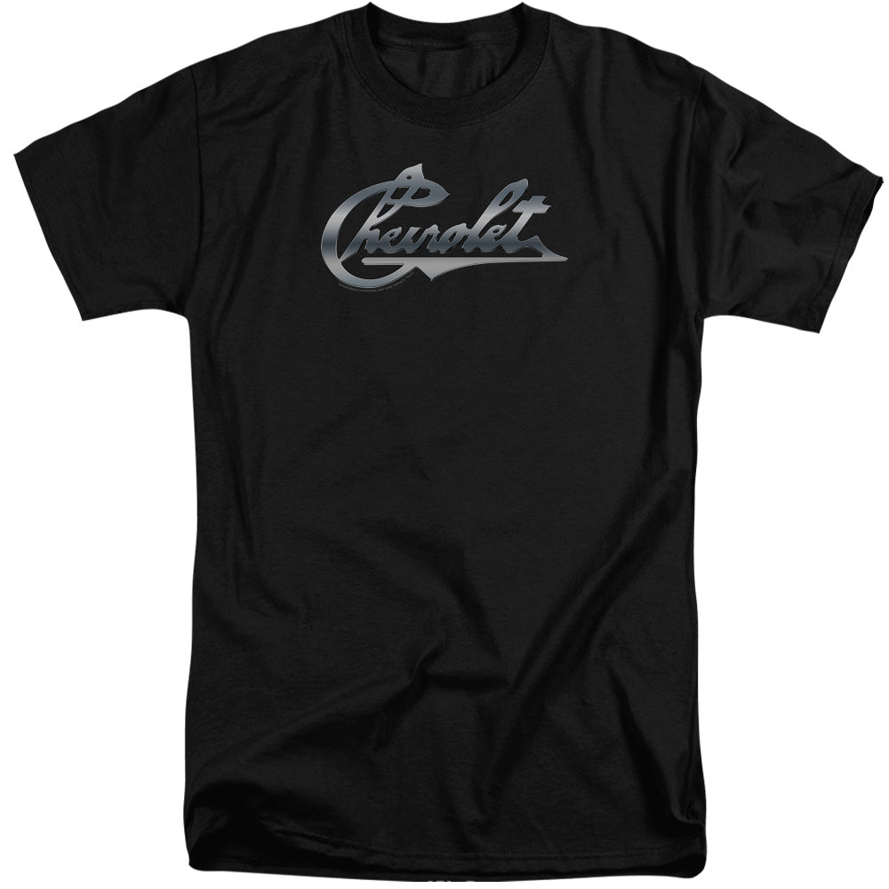 AN OFFCIALLY LICENSED CHEVROLET CHROME VINTAGE CHEVY BOWTIE MEN'S TALL FIT T-SHIRT BLACK