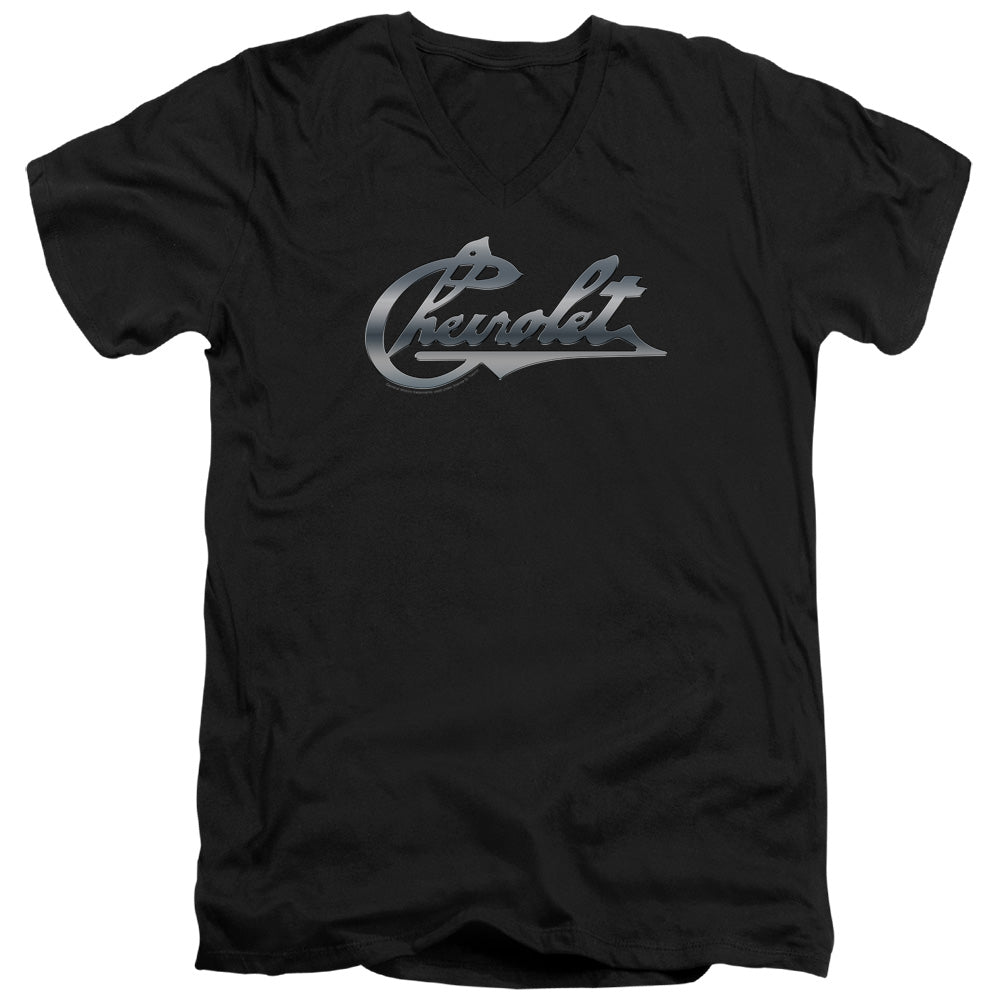 AN OFFCIALLY LICENSED CHEVROLET CHROME VINTAGE CHEVY BOWTIE MEN'S V-NECK T-SHIRT BLACK