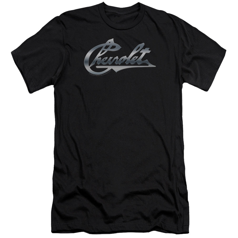 AN OFFCIALLY LICENSED CHEVROLET CHROME VINTAGE CHEVY BOWTIE MEN'S PREMIUM SLIM FIT T-SHIRT BLACK