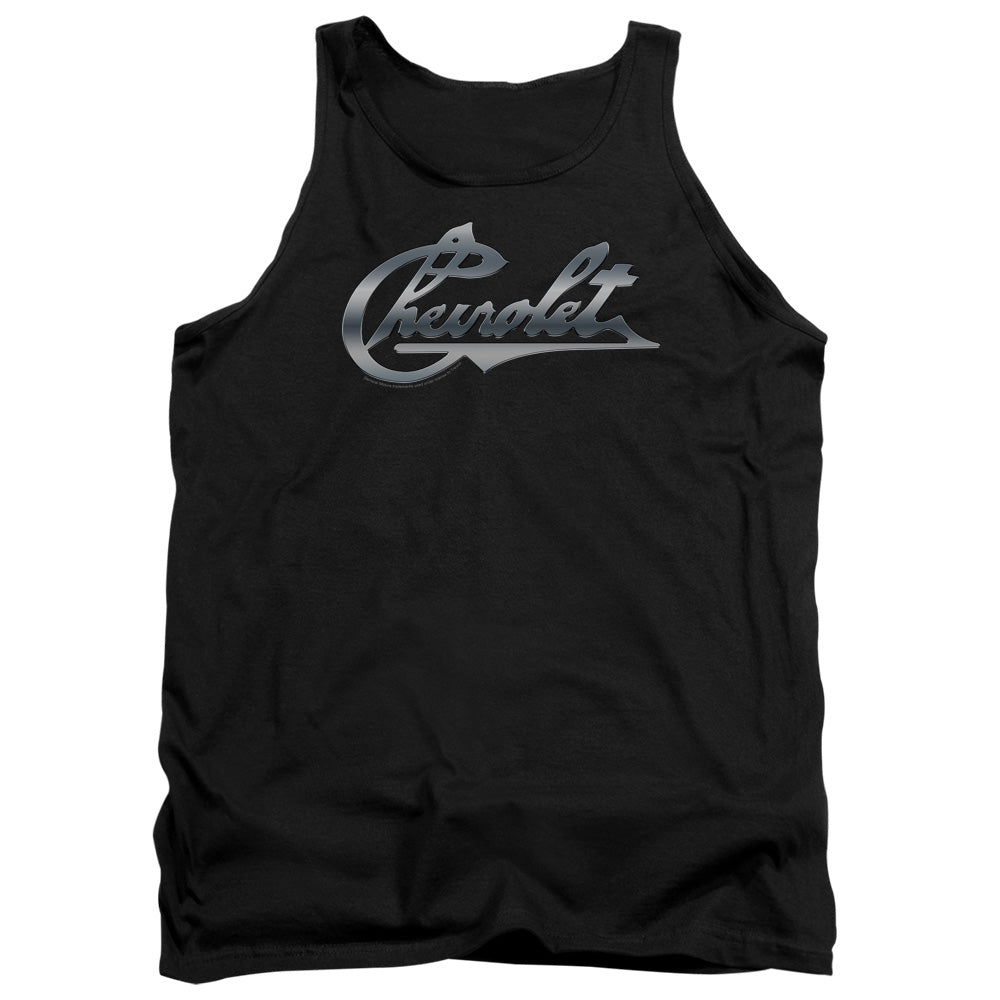 AN OFFCIALLY LICENSED CHEVROLET CHROME VINTAGE CHEVY BOWTIE ADULT UNISEX TANK TOP BLACK