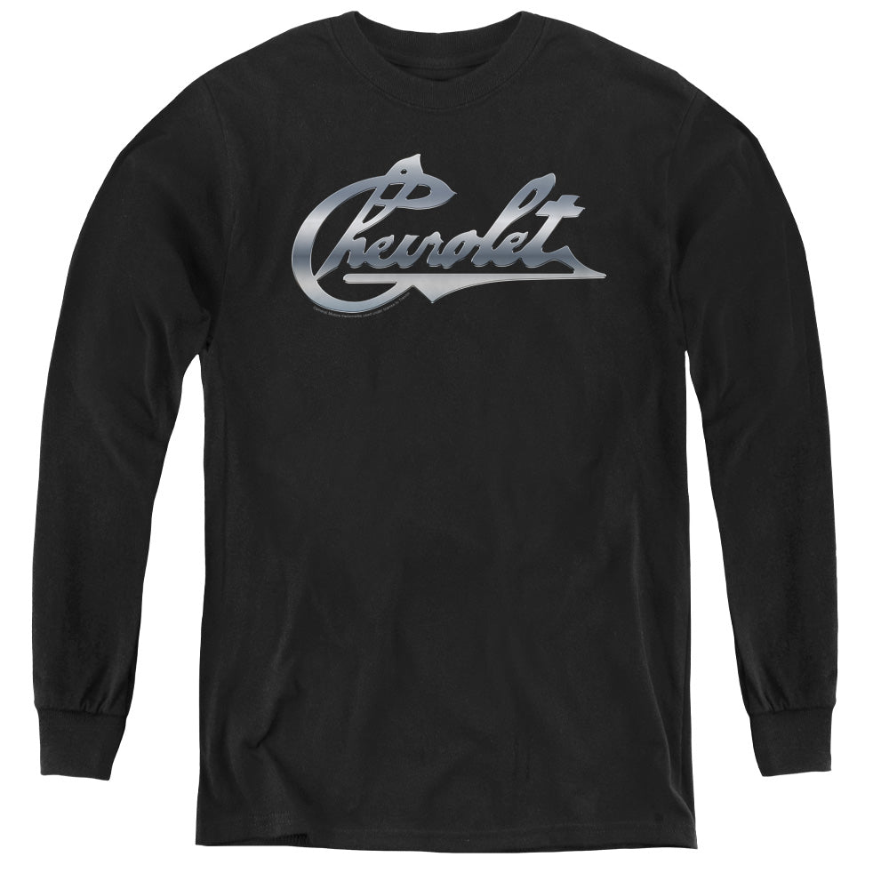 AN OFFCIALLY LICENSED CHEVROLET CHROME VINTAGE CHEVY BOWTIE YOUTH LONG SLEEVE T-SHIRT BLACK