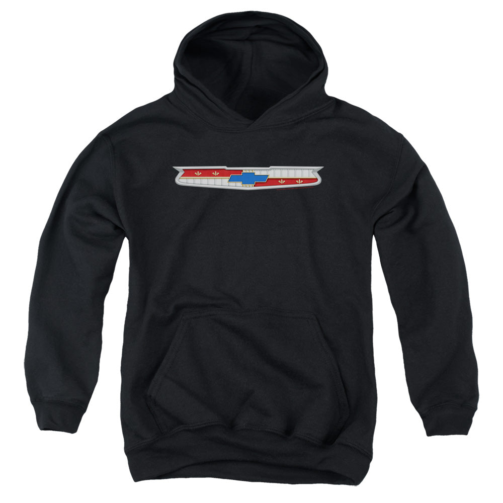 AN OFFCIALLY LICENSED CHEVROLET 56 BEL AIR EMBLEM YOUTH HOODIE BLACK