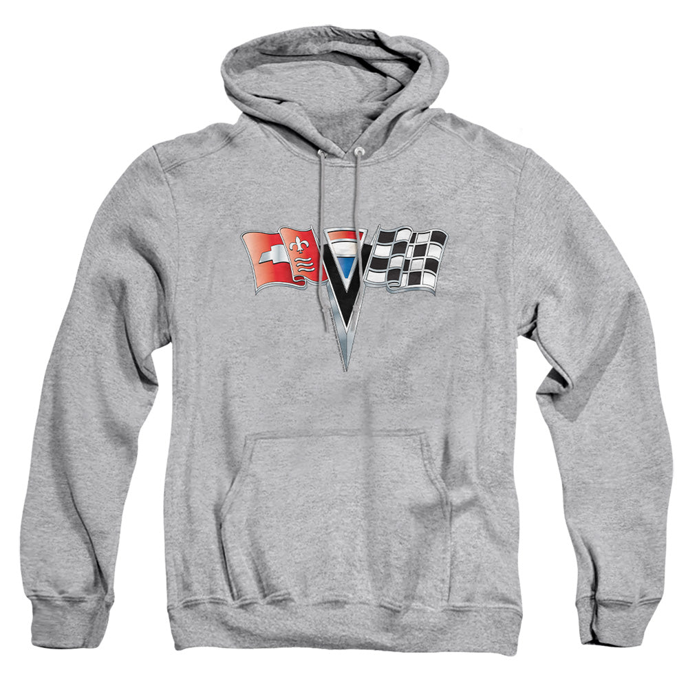 AN OFFCIALLY LICENSED CHEVROLET 2ND GEN VETTE NOSE EMBLEM ADULT UNISEX PULLOVER HOODIE ATHLETIC HEATHER