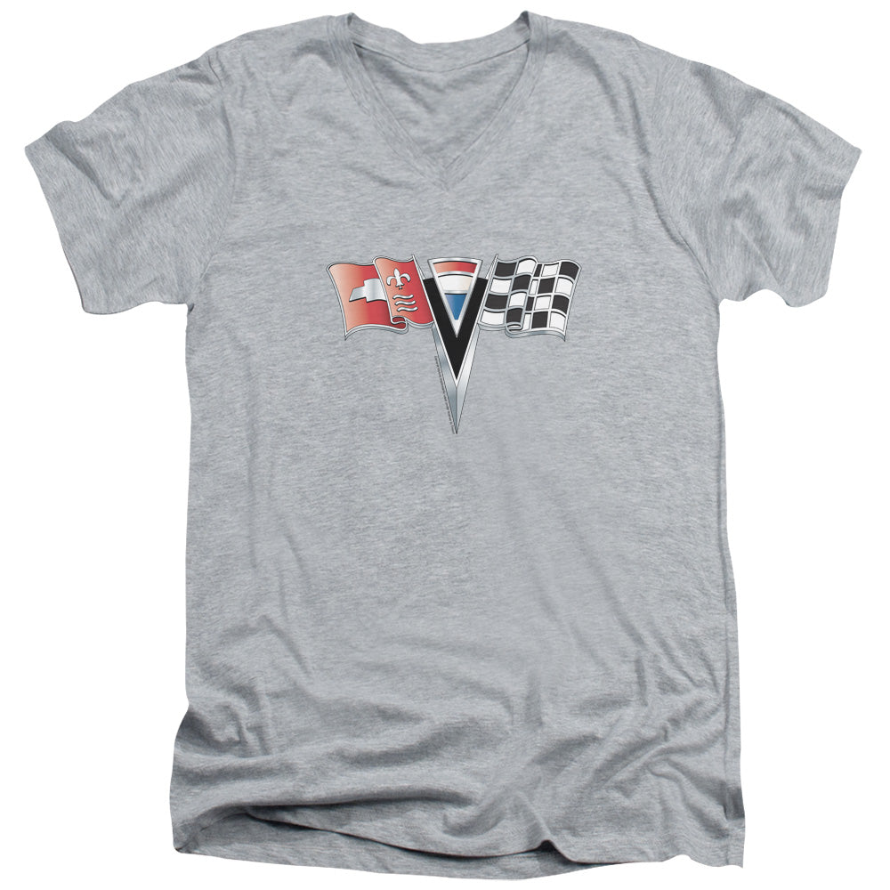 AN OFFCIALLY LICENSED CHEVROLET 2ND GEN VETTE NOSE EMBLEM MEN'S V-NECK T-SHIRT ATHLETIC HEATHER