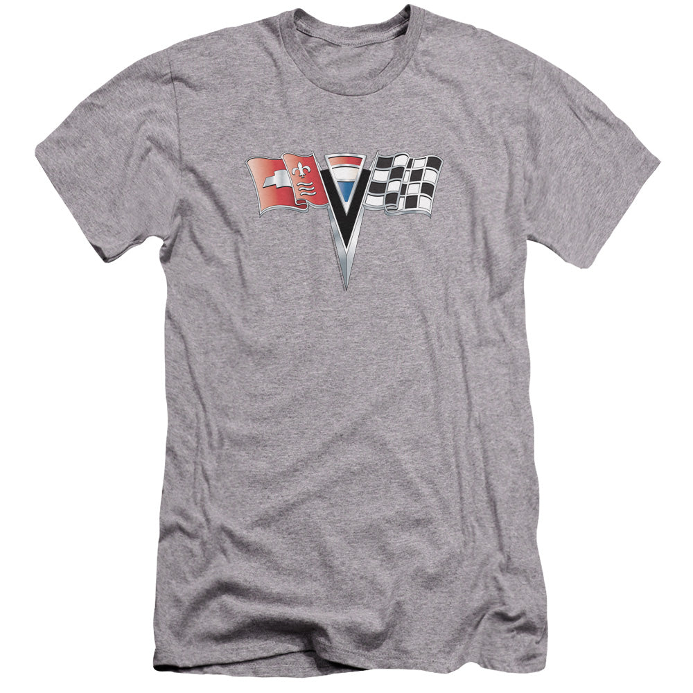 AN OFFCIALLY LICENSED CHEVROLET 2ND GEN VETTE NOSE EMBLEM MEN'S PREMIUM SLIM FIT T-SHIRT ATHLETIC HEATHER