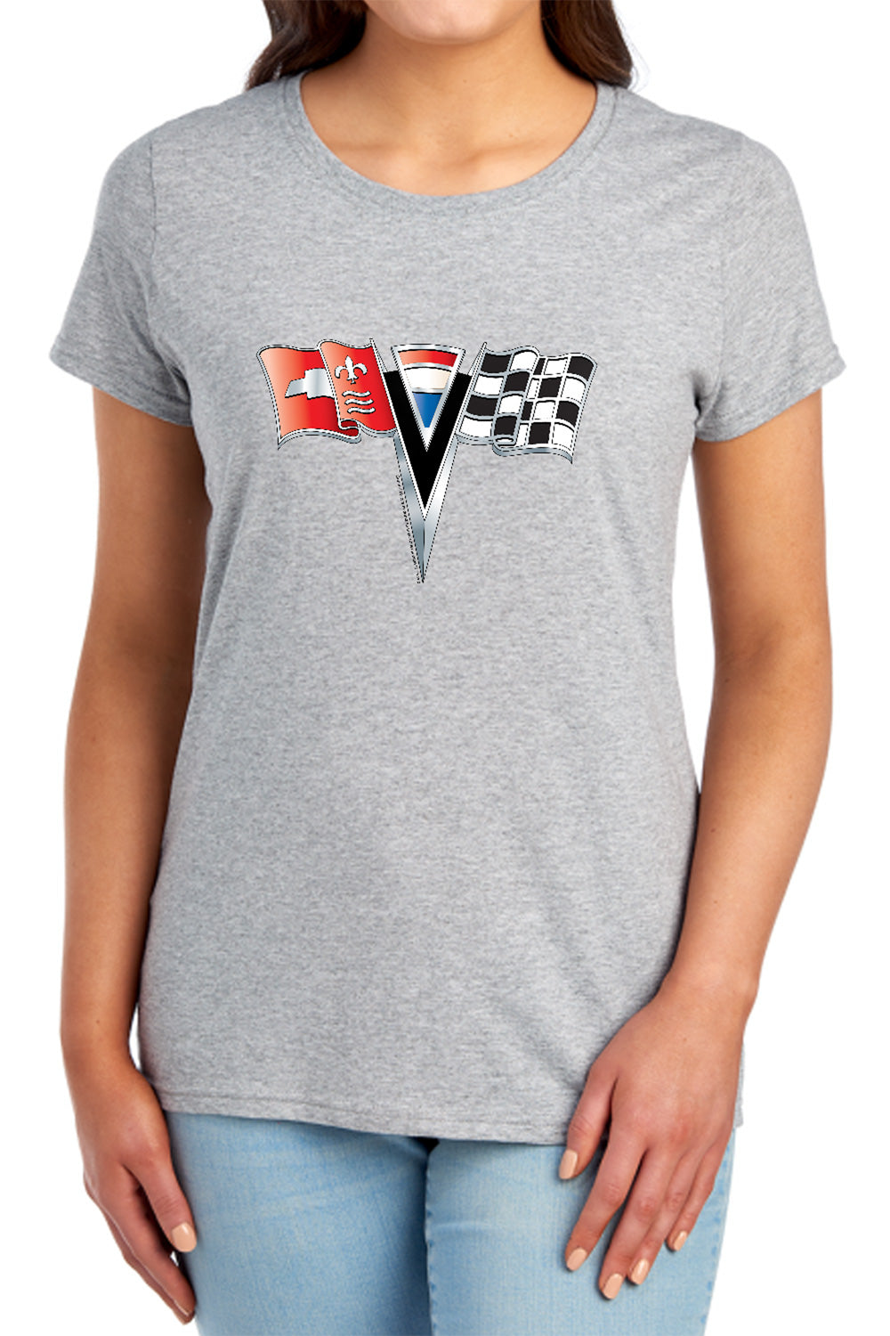 AN OFFCIALLY LICENSED CHEVROLET 2ND GEN VETTE NOSE EMBLEM WOMEN'S REGULAR FIT T-SHIRT ATHLETIC HEATHER