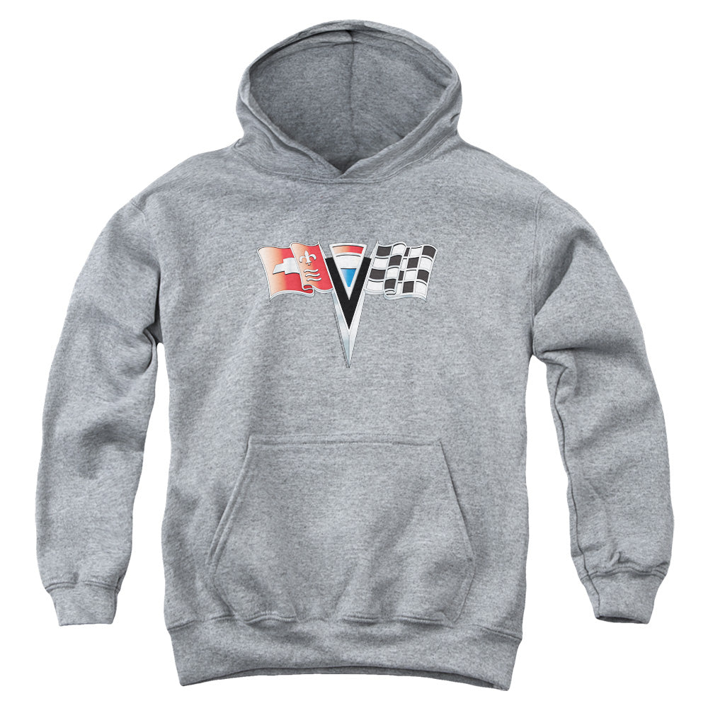 AN OFFCIALLY LICENSED CHEVROLET 2ND GEN VETTE NOSE EMBLEM YOUTH HOODIE ATHLETIC HEATHER