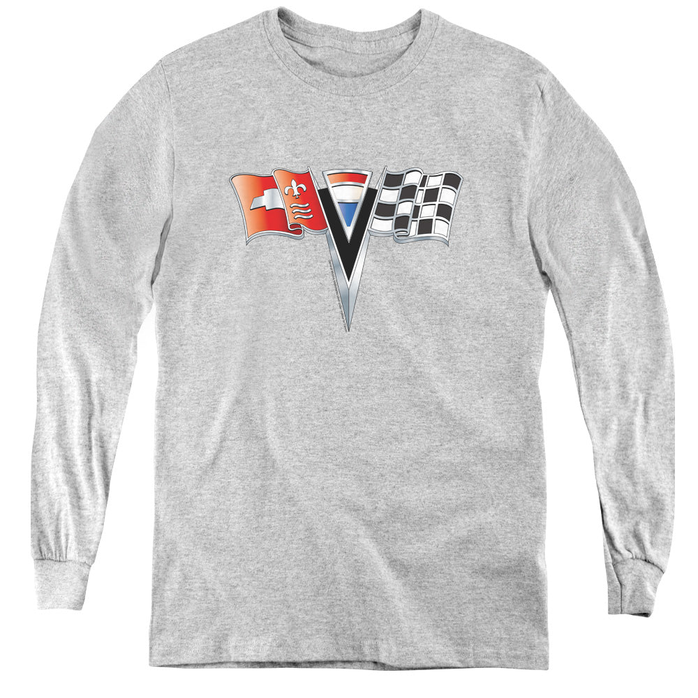 AN OFFCIALLY LICENSED CHEVROLET 2ND GEN VETTE NOSE EMBLEM YOUTH LONG SLEEVE T-SHIRT ATHLETIC HEATHER