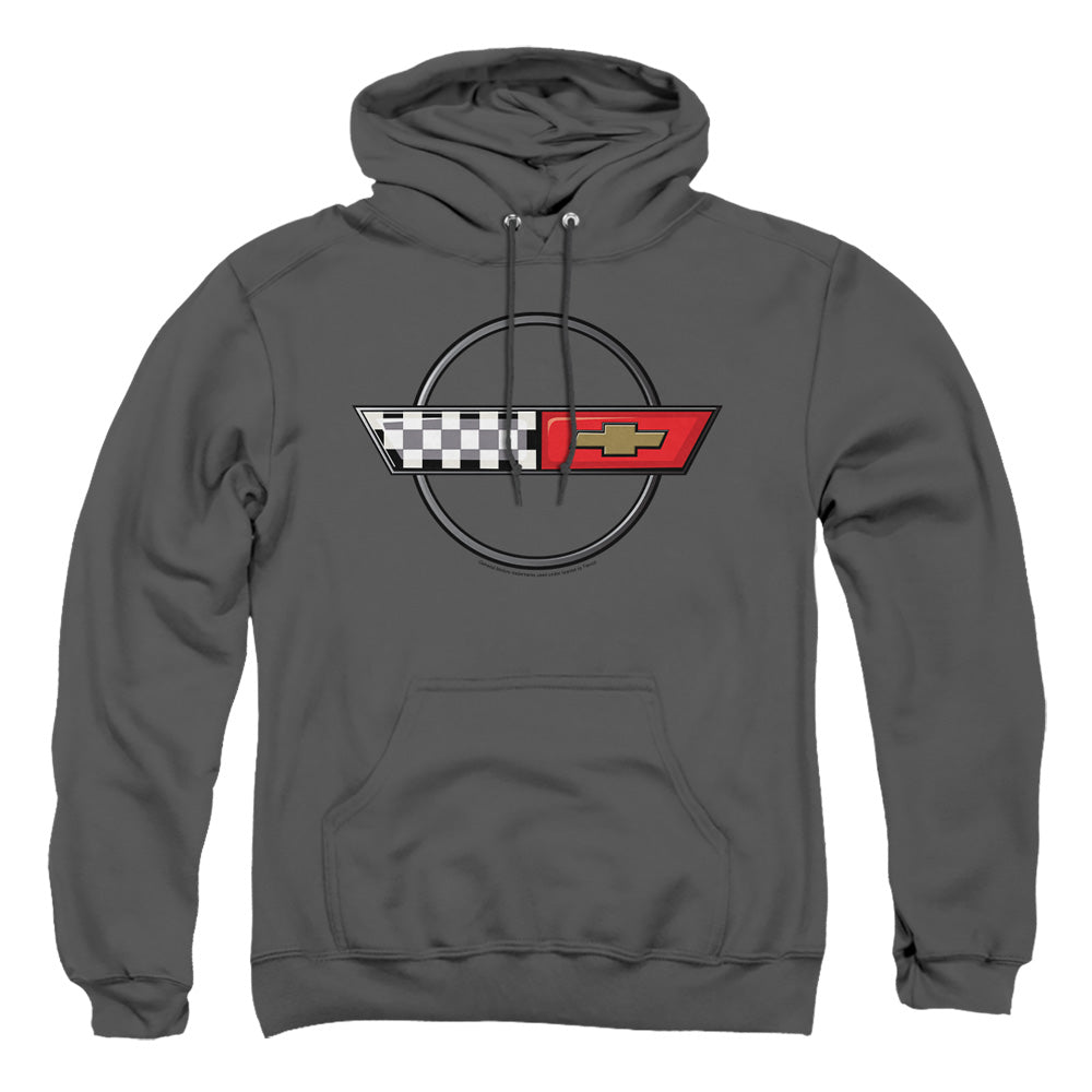 AN OFFCIALLY LICENSED CHEVROLET 4TH GEN VETTE LOGO ADULT UNISEX PULLOVER HOODIE CHARCOAL