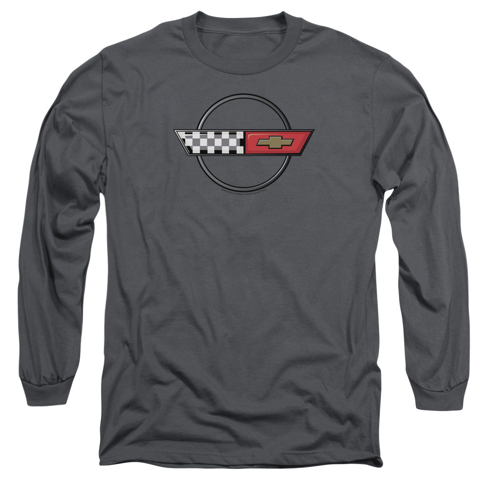 AN OFFCIALLY LICENSED CHEVROLET 4TH GEN VETTE LOGO MEN'S LONG SLEEVE T-SHIRT CHARCOAL