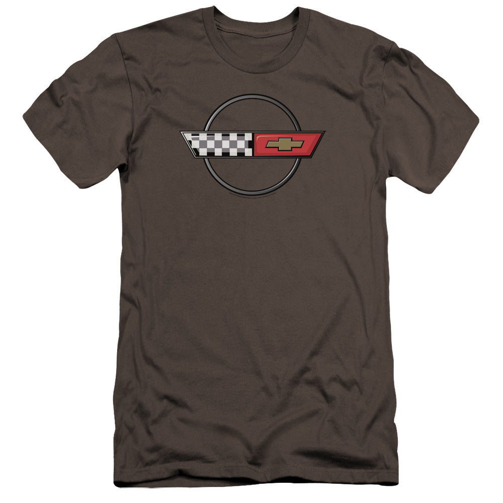 AN OFFCIALLY LICENSED CHEVROLET 4TH GEN VETTE LOGO MEN'S PREMIUM SLIM FIT T-SHIRT CHARCOAL