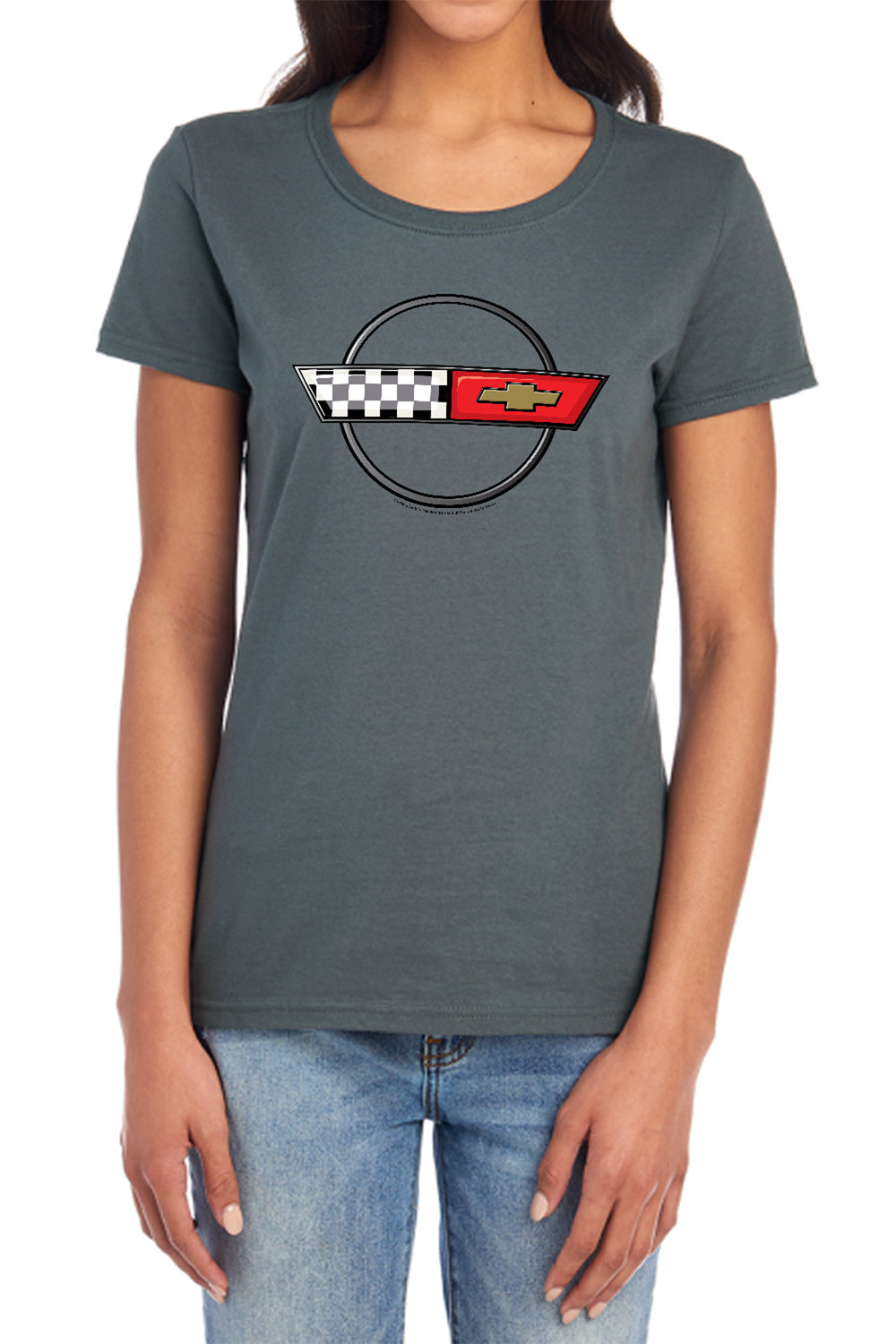 AN OFFCIALLY LICENSED CHEVROLET 4TH GEN VETTE LOGO WOMEN'S REGULAR FIT T-SHIRT CHARCOAL