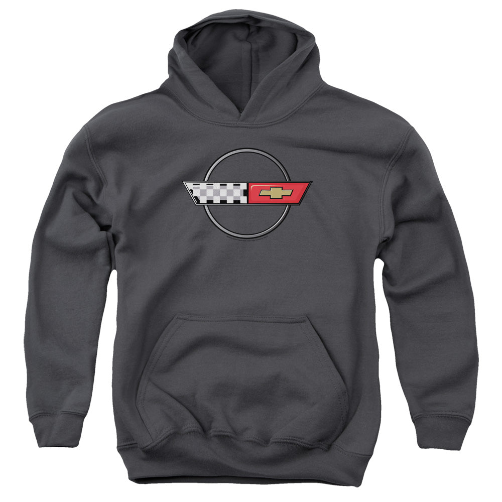 AN OFFCIALLY LICENSED CHEVROLET 4TH GEN VETTE LOGO YOUTH HOODIE CHARCOAL