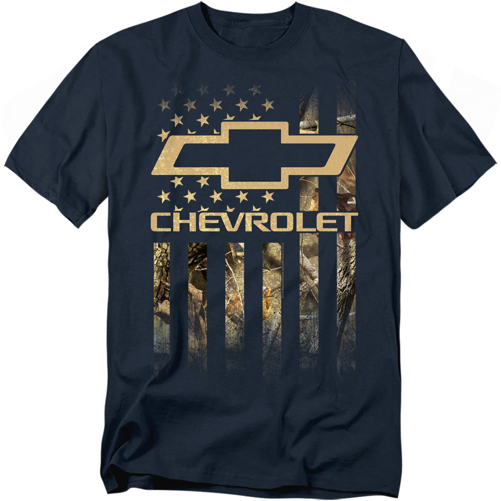 AN OFFCIALLY LICENSED CHEVROLET CAMO FLAG MEN'S REGULAR FIT T-SHIRT NAVY