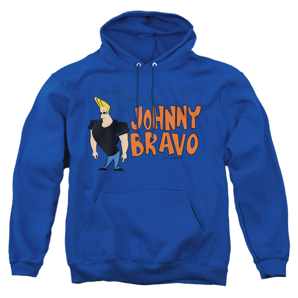 AN OFFCIALLY LICENSED JOHNNY BRAVO JOHNNY LOGO ADULT UNISEX PULLOVER HOODIE ROYAL