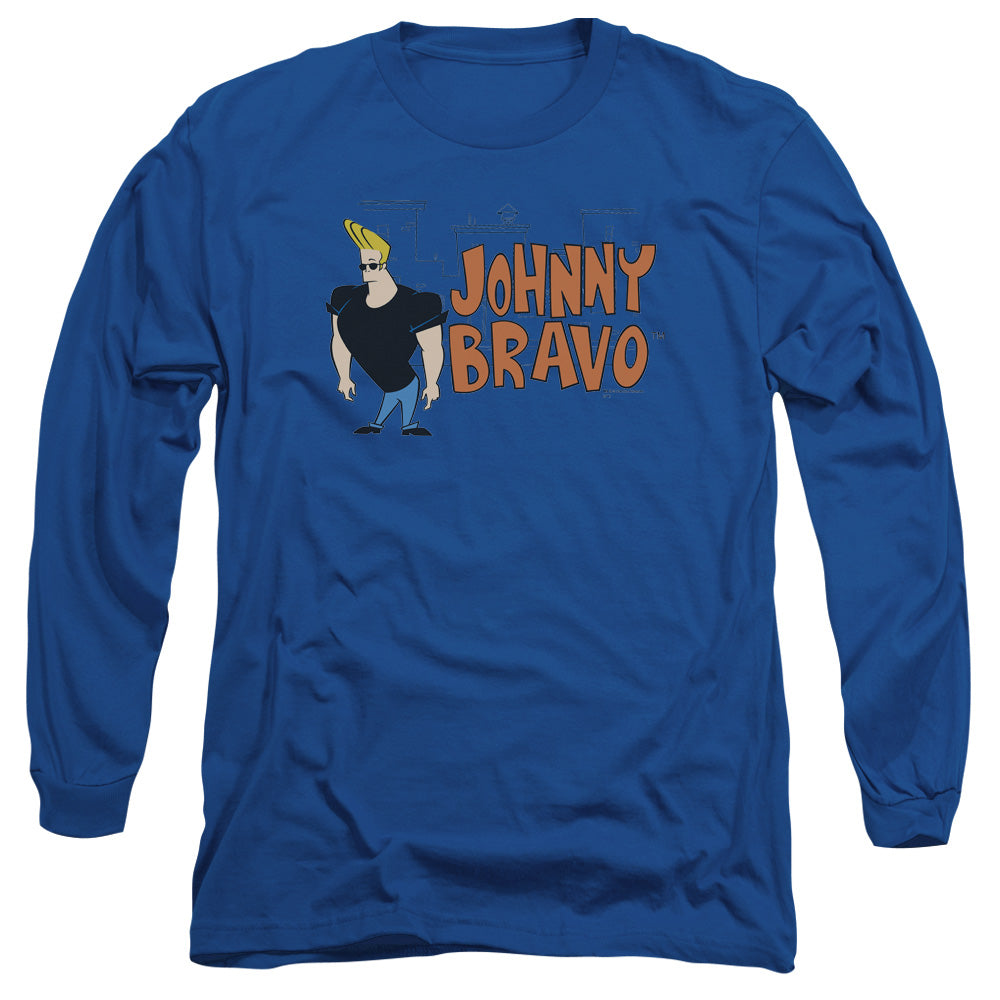 AN OFFCIALLY LICENSED JOHNNY BRAVO JOHNNY LOGO MEN'S LONG SLEEVE T-SHIRT ROYAL