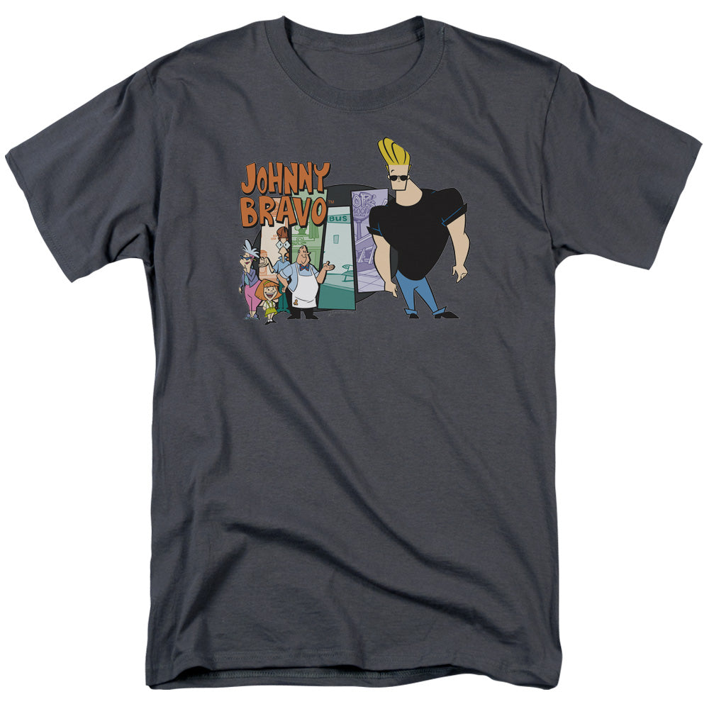 AN OFFCIALLY LICENSED JOHNNY BRAVO JOHNNY & FRIENDS MEN'S REGULAR FIT T-SHIRT CHARCOAL