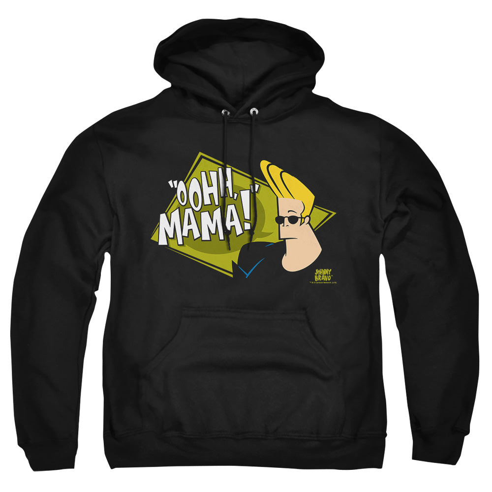 AN OFFCIALLY LICENSED JOHNNY BRAVO OOHH MAMA ADULT UNISEX PULLOVER HOODIE BLACK