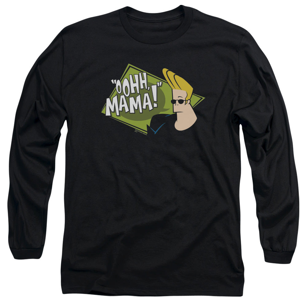 AN OFFCIALLY LICENSED JOHNNY BRAVO OOHH MAMA MEN'S LONG SLEEVE T-SHIRT BLACK