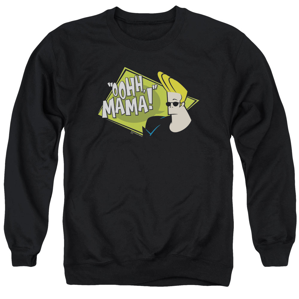 AN OFFCIALLY LICENSED JOHNNY BRAVO OOHH MAMA ADULT UNISEX CREWNECK SWEATSHIRT BLACK