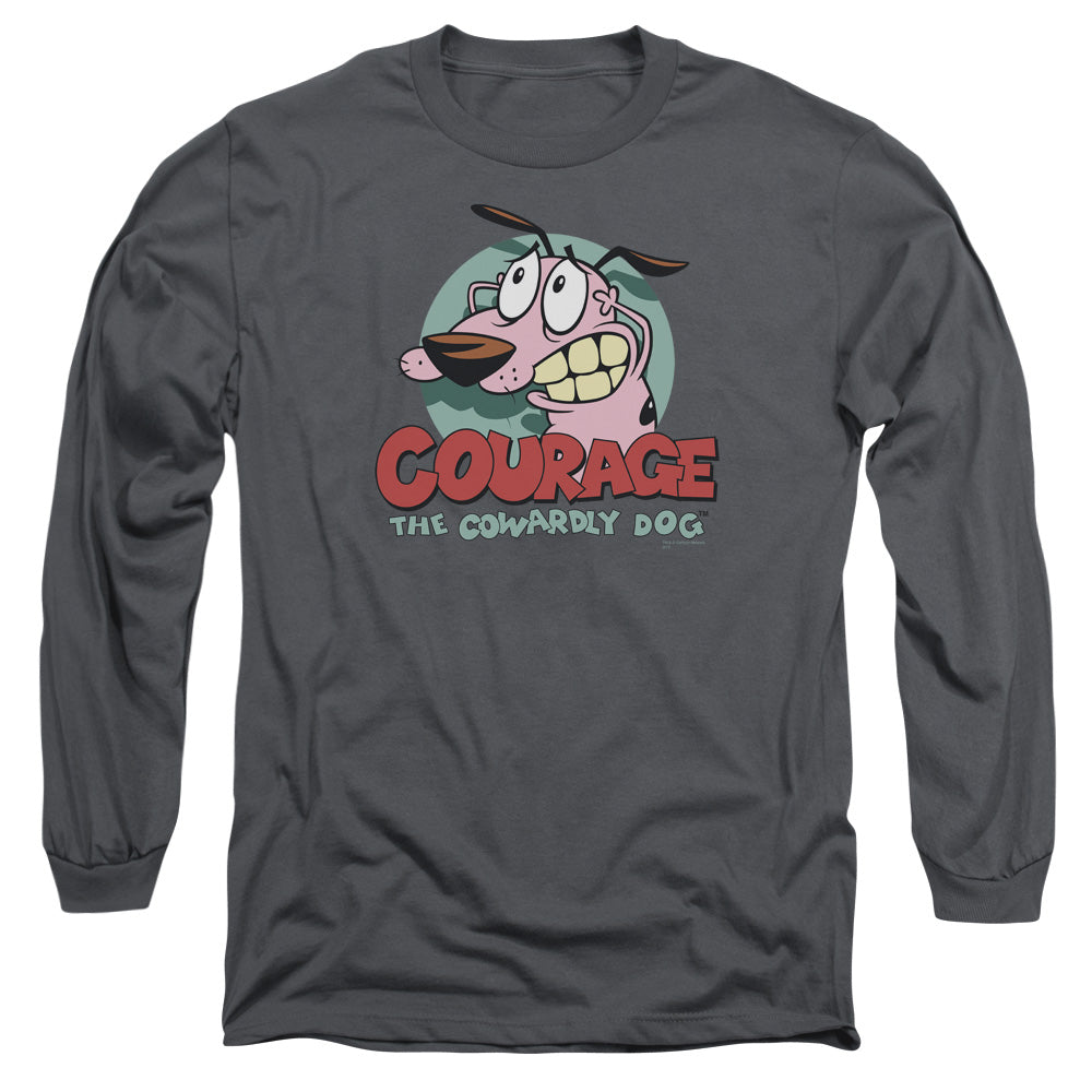 AN OFFCIALLY LICENSED COURAGE THE COWARDLY DOG COURAGE MEN'S LONG SLEEVE T-SHIRT CHARCOAL