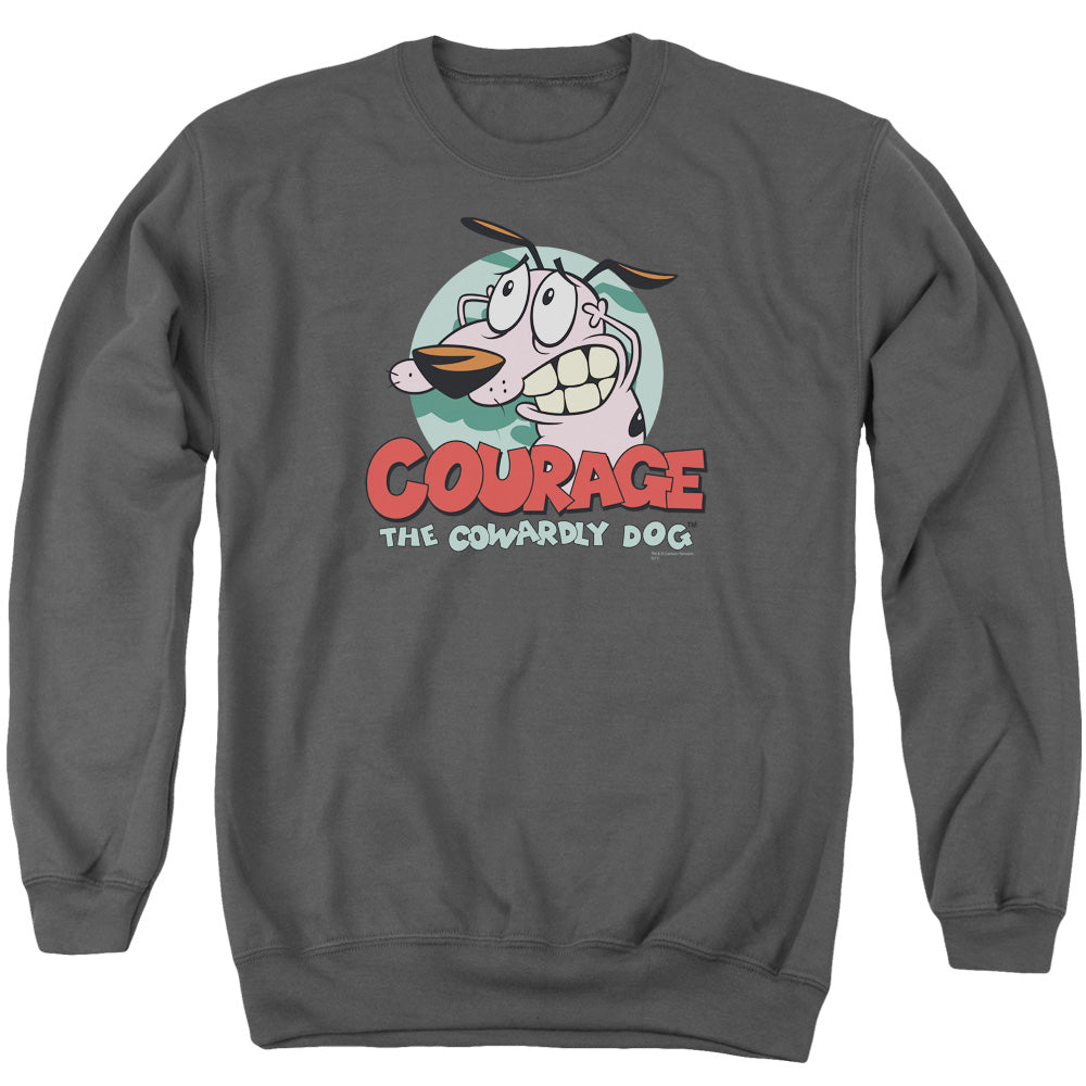 AN OFFCIALLY LICENSED COURAGE THE COWARDLY DOG COURAGE ADULT UNISEX CREWNECK SWEATSHIRT CHARCOAL