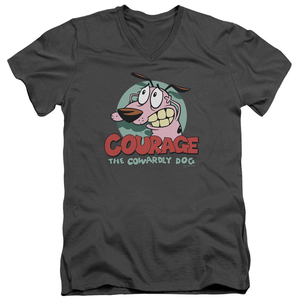 AN OFFCIALLY LICENSED COURAGE THE COWARDLY DOG COURAGE MEN'S V-NECK T-SHIRT CHARCOAL