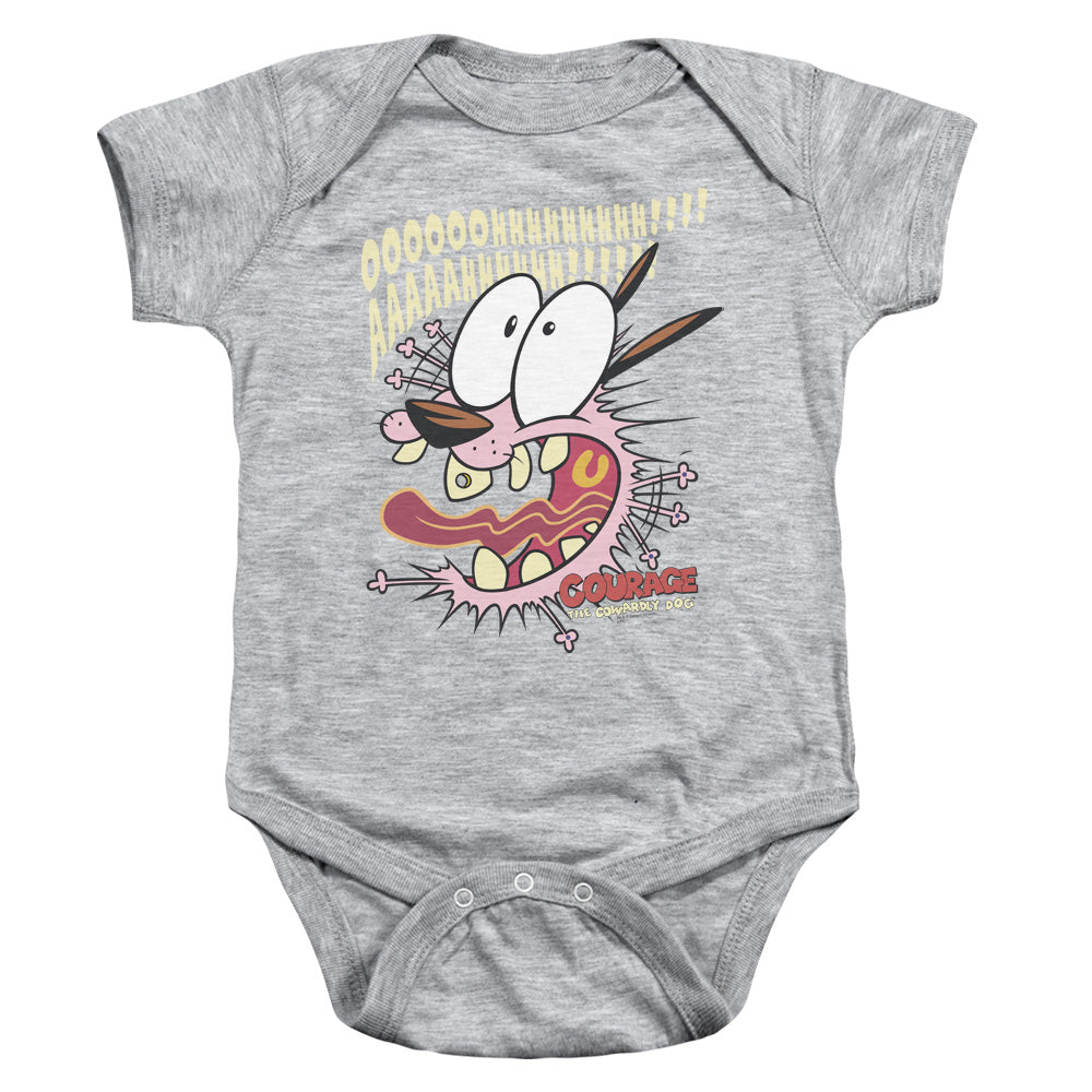 AN OFFCIALLY LICENSED COURAGE THE COWARDLY DOG SCAREDY DOG BABY BODYSUIT ATHLETIC HEATHER
