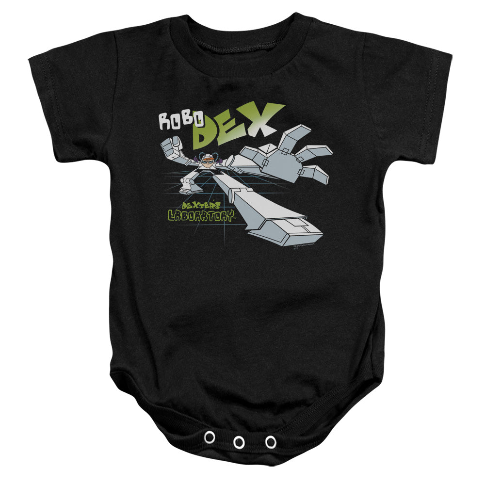 AN OFFCIALLY LICENSED DEXTERS LABORATORY ROBO DEX BABY BODYSUIT BLACK