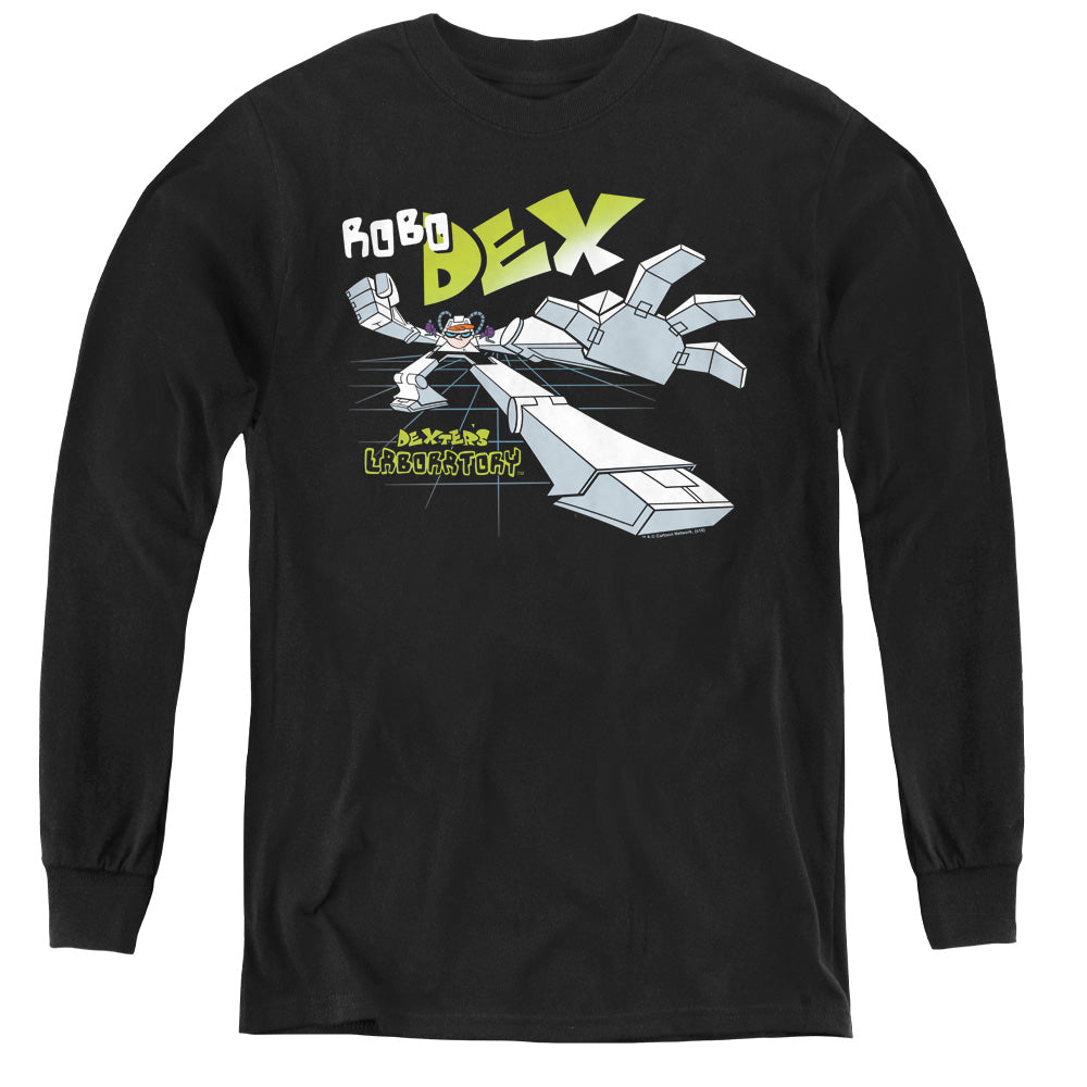 AN OFFCIALLY LICENSED DEXTERS LABORATORY ROBO DEX YOUTH LONG SLEEVE T-SHIRT BLACK