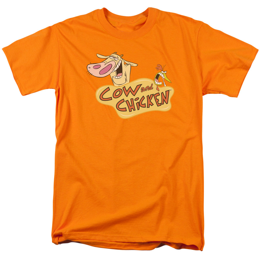 AN OFFCIALLY LICENSED COW & CHICKEN LOGO MEN'S REGULAR FIT T-SHIRT ORANGE