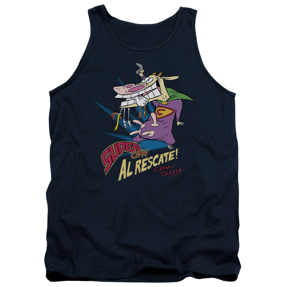 AN OFFCIALLY LICENSED COW & CHICKEN SUPER COW ADULT UNISEX TANK TOP NAVY