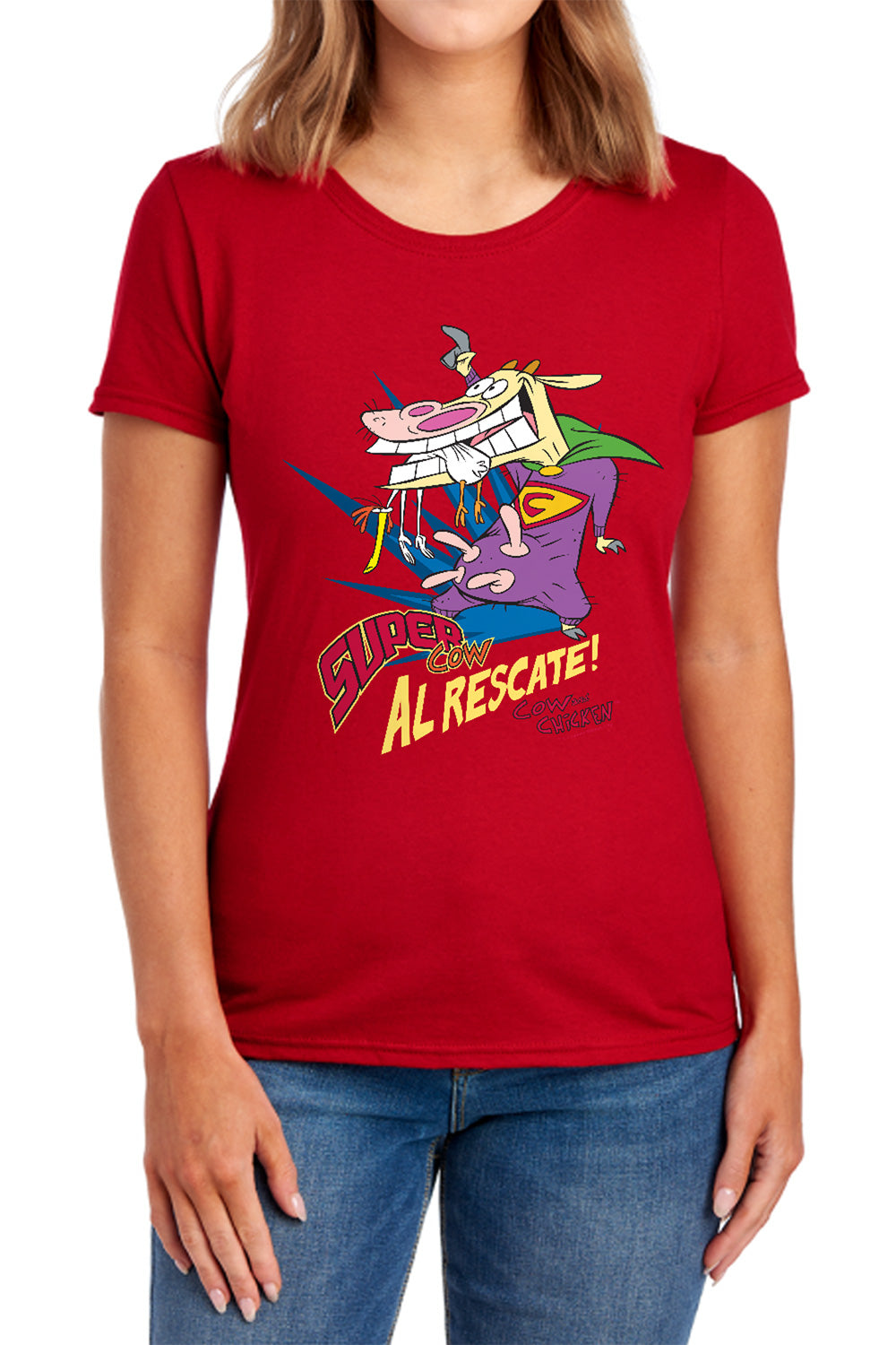 AN OFFCIALLY LICENSED COW & CHICKEN SUPER COW WOMEN'S REGULAR FIT T-SHIRT NAVY