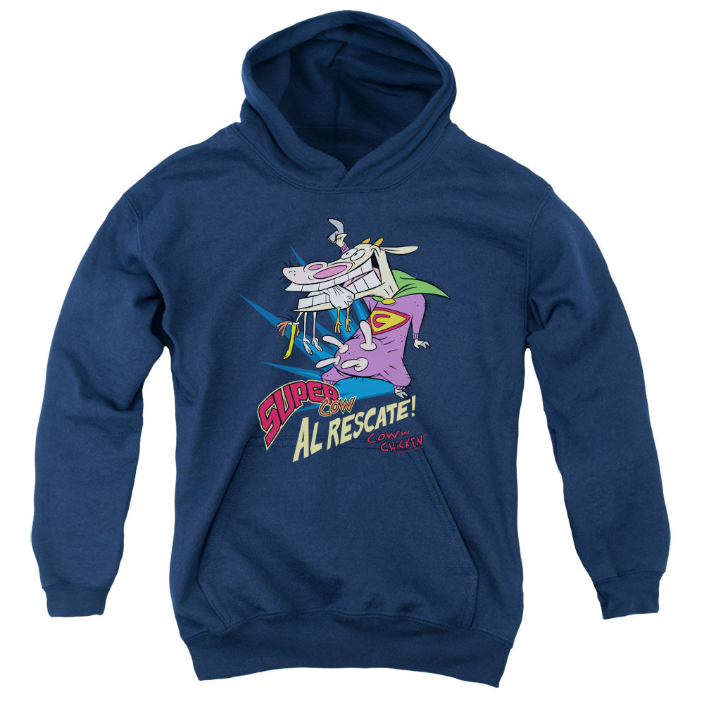 AN OFFCIALLY LICENSED COW & CHICKEN SUPER COW YOUTH HOODIE NAVY